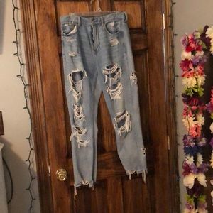 high rise ripped mom jeans